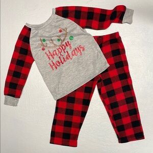 Happy Holidays Red and Black Plaid Kids Pajamas